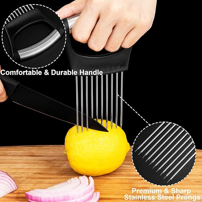 ESINAM Premium Vegetable Slicer Holder, Sharp Stainless Steel Food Slicer Assistant Tool for Potato, Tomato, Fruit, Lemon and Meat