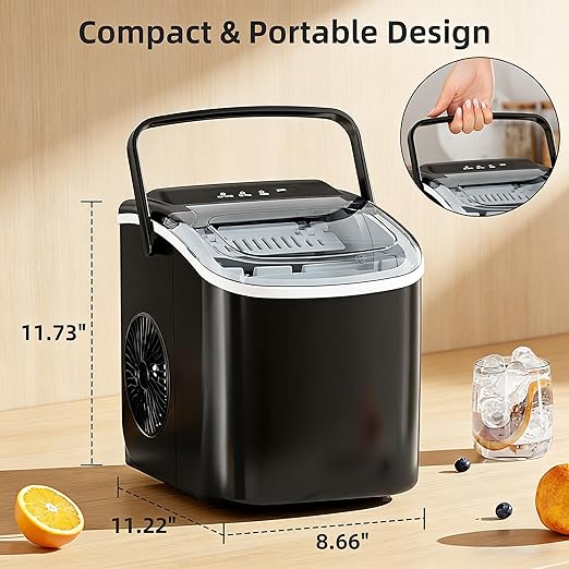 Antarctic Star Pro-Grade Countertop Ice Maker, 8 Cubes in 6 Mins, 26lbs/Day, Self-Cleaning, 2 Sizes, Ultra-Quiet for Home Bar, Kitchen, Office & Entertaining