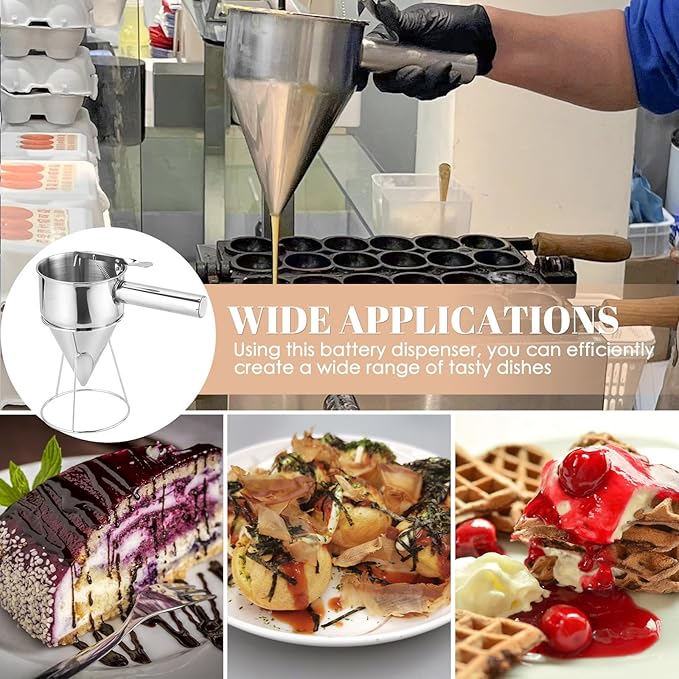 MAOPINER 1200ML 40.5OZ Stainless Steel Pancake Batter Dispenser, Piston Funnel Cake Maker Dispenser, Commercial Chocolate Confectionery Funnel with Stand for Takoyaki and Baking