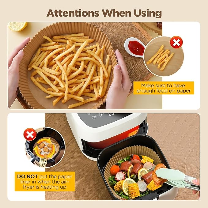 Air Fryer Liners Disposable, 100pcs Air Fryer Liners, Non-Stick Oil Resistant Air Fryer Parchment Paper Liners, 8 Inch Round Airfryer Liners Waterproof Oilproof For 5-8 Qt Airfryer Basket, Baking
