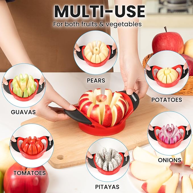 SCHVUBENR 3.5 Inch Apple Slicer with 12 Sharp Blades - Professional Apple Cutter - Stainless Steel Apple Corer - Super Sharp Apple Slicer and Corer - Slice Apple with Ease(Red)