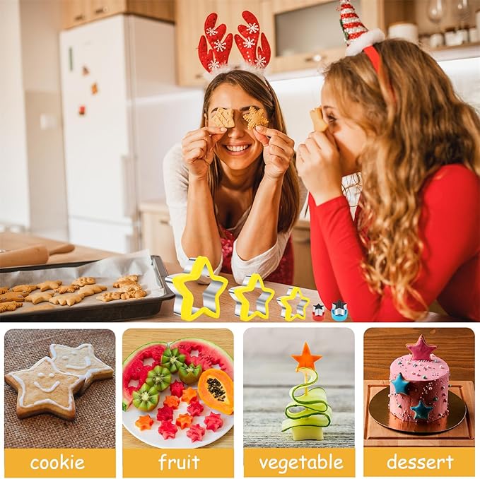 Nifogo Star Cookie Cutters 5 Pcs, Mini Small Large Sizes Stainless Steel Sandwich Cutter, Vegetable Fruit Cutters Shapes for Kids Boys Girls