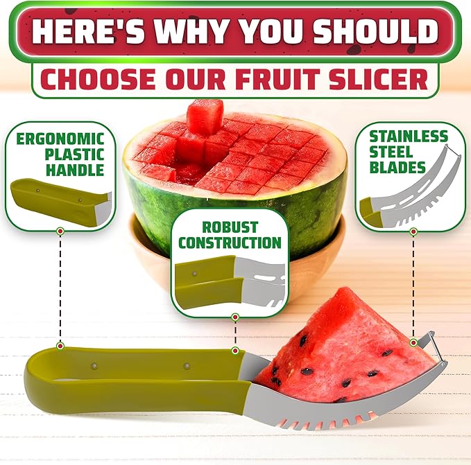SYAYVO Stainless Steel Watermelon Slicer Cutter Tool – Easy Grip Water Melon Cutter Slicer for Cantaloupe, Honeydew & Papaya | Cheesecake, Fruit Mess-Free Prep for Parties, BBQs & Summer Snacks