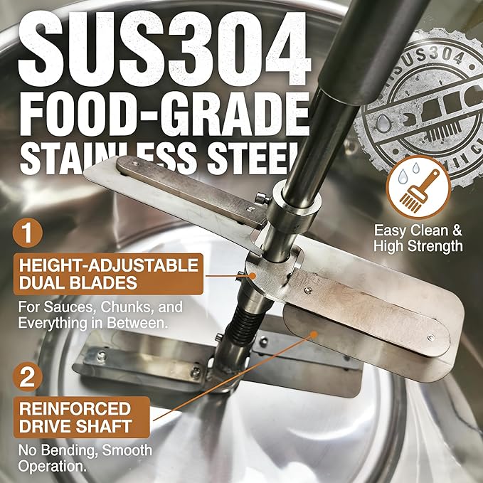 Commercial Sauce Mixer & Hot Pot Base Stir Fry Pan 98L/25.9gal Automatic Stirring Cooker, Natural Gas & Electric Stirring SUS304 Stainless Steel for Restaurant Kitchen Food Processing 110V