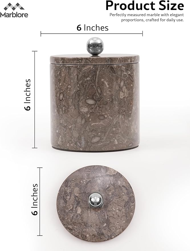 Ice Bucket Marble with Lid 6 Inch Oceanic Stone Ice Bucket for Parties Wine & Champagne Chiller Small Drink Cooler for Home Bar Freezer Ice Bin & Hosting Essentials