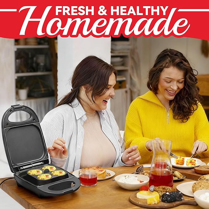 SugarWhisk Egg Bite Maker with 2 Silicone Egg Molds for Breakfast Sandwiches, Breakfast Maker, Omelet Pan, Healthy Snacks or Desserts, Black