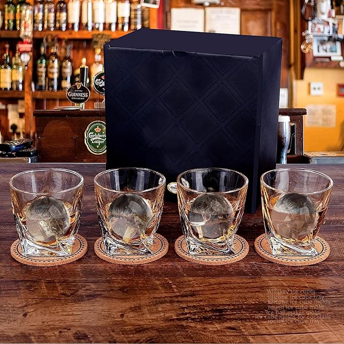 AIBIRUIWhiskey Ice Cubes Mold,2 x 8 PCS x 1.8 inch Whiskey Ice Cubes,Circle Ice Cube Tray with Lid and Bin,Sphere Ice Ball Maker Mold,Round Ice Cube Mold for Cocktails