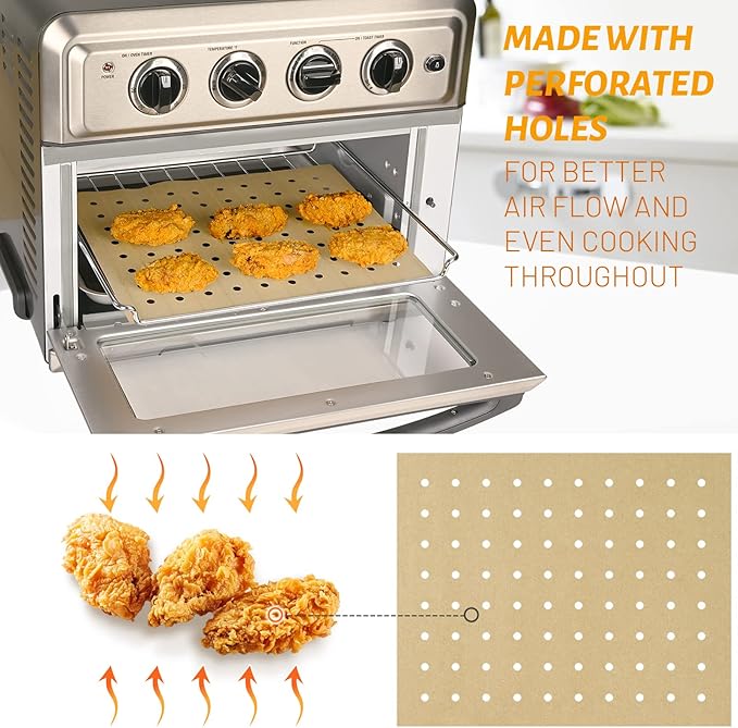 WMKGG 100 PCS Unbleached Air Fryer Parchment Paper Liners, 11 x 9 inch Perforated Rectangular Air Fryer Toaster Oven Disposable Liners for Cuisinart, Ninja Foodi, Breville, Gowise, Black Decker