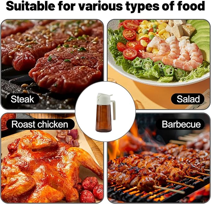 2 In 1 Oil Dispenser And Oil Sprayer, 16 Oz/470 Ml Oil Dispenser For Kitchen Spray, With Fine Mist Nozzle, Suitable For Cooking, Air Fryer, Salad, Grilling (white-2)