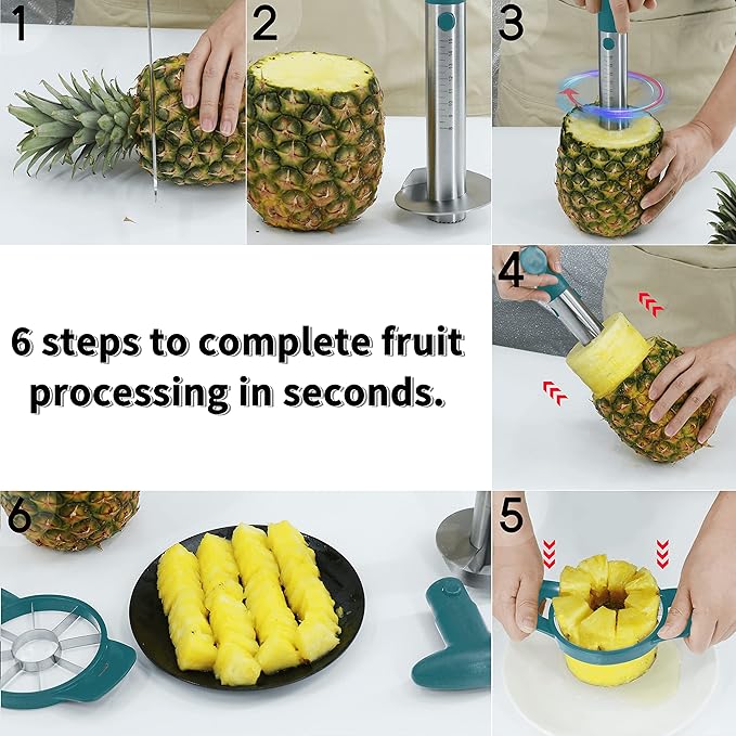 Newness Pineapple Corer and Slicer Tool, Robust Pineapple Core Remover with Upgraded Cutter & Reinforced Thicker Blade, Stainless Steel Kitchen Fruit Gadget for Diced Pineapple Rings (Green)