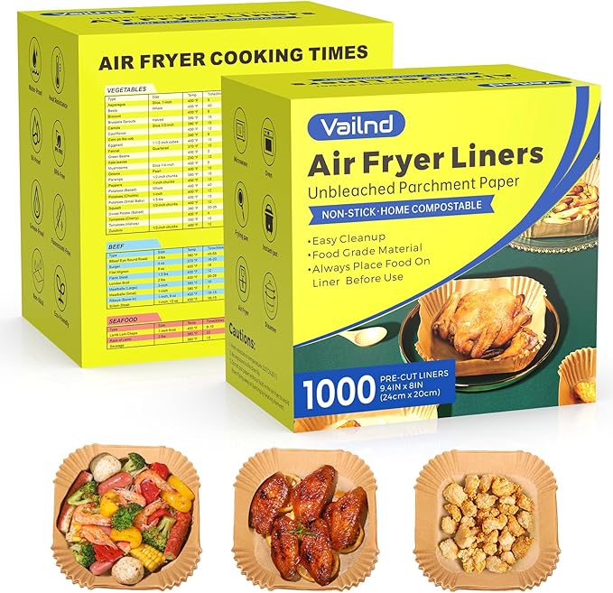 1000Pcs Air Fryer Paper Liners, 8" Square Air Fryer Liners Disposable, Heavy-Duty Parchment Paper for 5-8 qt Airfryer Basket, Non-Stick Baking Liner for Oven Pan