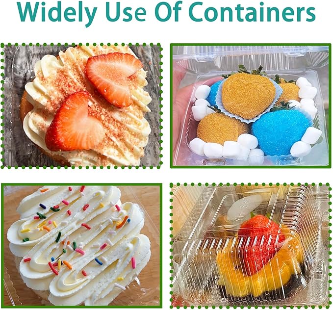 Qyyiguf 50 Pcs Clear Hinged Plastic Containers with Lids,Square To Go Containers,Disposable Clamshell Takeout Tray for Dessert,Cakes,Cookies,Salads,Pasta,Sandwiches