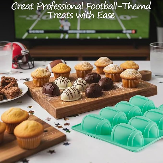 Zorazio 2Pack Football Ice Cube Mold, 8Cavity Silicone Football Mold Ice Cube Molds Fun Shapes, 3D Silicone Football Mold for Cake Pops,Cake Decoration, Chocolate,Ice Cube