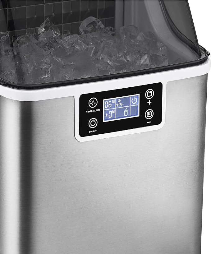 Newair Countertop Clear Ice Maker, 45lbs/Day Ice Cube Machine, Self-Cleaning Function and Custom Ice Thickness, Portable Ice Maker, 24H Timer, Ideal for Home Office and Outdoor Bar, Stainless Steel