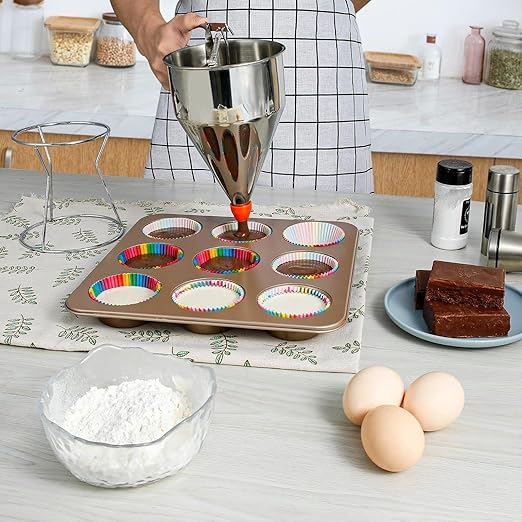 Multi-Caliber Pancake Batter Dispenser, Stainless Steel Funnel Cake Dispenser, Piston Funnel Cake Maker for Pancakes, Cupcakes,Crepes,Muffin,Waffles, Chocolate Balls (1200)