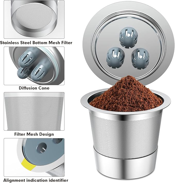 Stainless Steel Reusable K Cups Compatible for Ninja Coffee Maker,Upgrade 6 Pack K Cups Reusable Coffee Pods,Permanent Coffee Filters Fit for Ninja CFP201 CFP300 CFP400 (6 Pack)