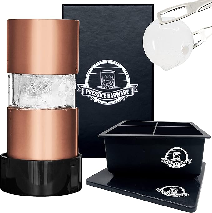 Ice Ball Press – Precision-Crafted Aluminum – Create Effortless Large Spheres – Includes Ice Tray – Made in the USA (Paloma Finish)