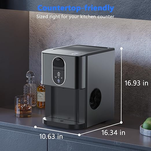 Kndko Nugget Ice Makers Countertop, 44lbs/24H Pebble Ice Machine with Self-Cleaning Dispenser, Soft Chewable Pellet Ice, 3.3lbs Storage for Home/Kitchen/Office/Party, Black
