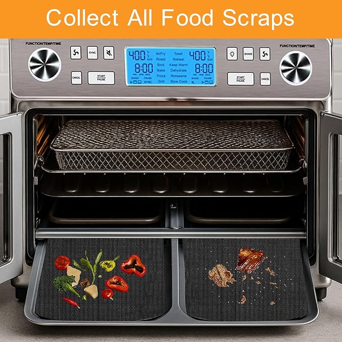 Oven Liners for Bottom of Oven,12"x6.6"and 12"x13.8" Reusable Non-Stick Heat Resistant Toaster Liners Mat Accessories for Emeril Lagasse Dual Zone 360 Air Fryer Oven 25 QT Extra Large and More