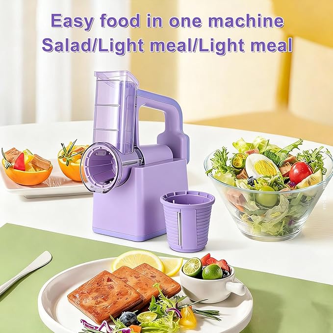 Kitchen Rotary Vegetable Chopper 3 Blade Cheese Shredder& 3 Interchangeable Drums Easy to Clean Kitchen Gadgets with Storage Box Cheese Shredder for Cheeses, Veggies, Nuts - Easy to Use