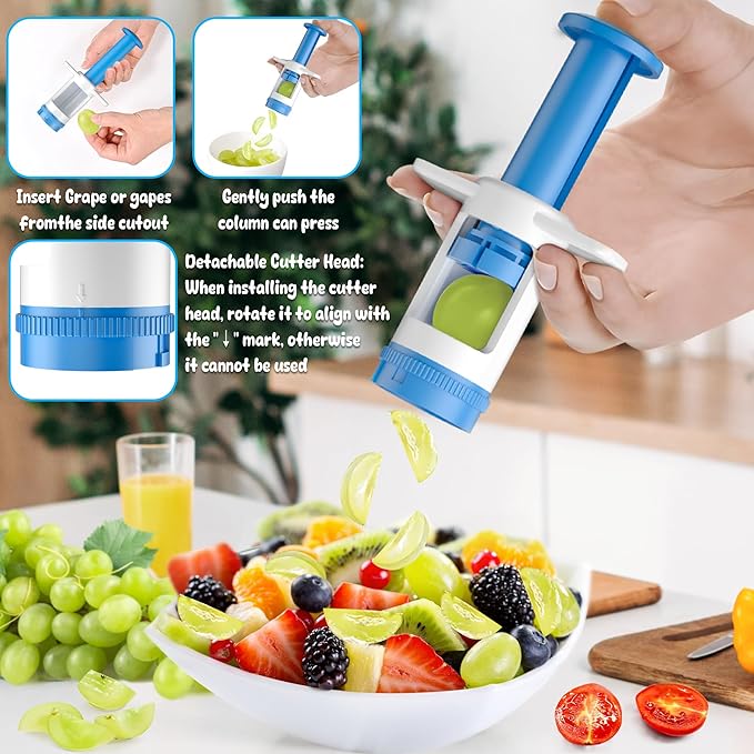 Grapes Cutter for Toddlers, Fruit & Veggie Cutter for Kids Grape Slicer Kitchen Tool, Perfect for Fruit Salads, Snacks, and Cake Decorations-Green Container-Blue Cross Blade