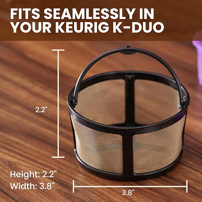 Reusable Keurig Mesh Coffee Filter Basket for K-Duo Essentials, Keurig Duo Hot & Iced Coffee Makers by PureHQ – Refillable Gold Tone Carafe Filter for Ground Coffee
