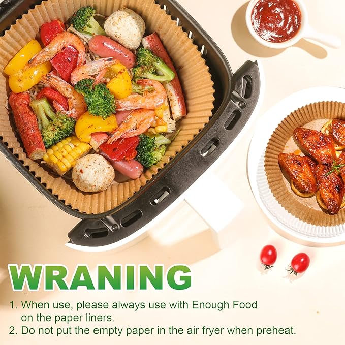 Air Fryer Disposable Paper Liners: 125 PCS 8" Round Parchment Paper, Food Grade Baking Liner for 5-8 QT Airfryer Basket, Waterproof and Oilproof for Easy Cleanup