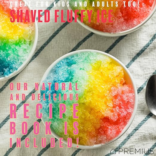 Cordless Shaved Ice Maker By PREMIUS – Lightweight, Rechargeable, Bonus Recipe Book, Resting Stand – Caribbean Shaved Ice! USB Cord Included – Up to 40 Snow Cones Per Charge! No Molds Needed! (White)