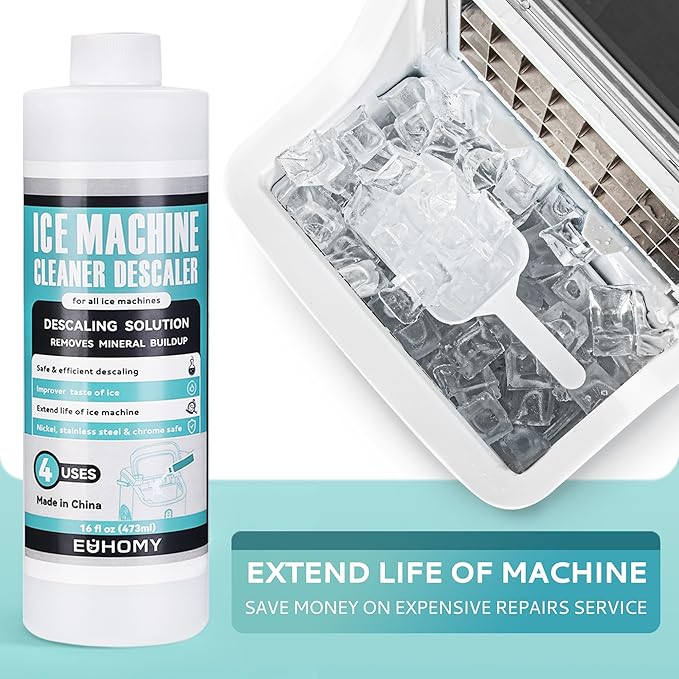 EUHOMY Ice Machine Cleaner Descaler, 16 Fl OZ Ice Maker Cleaner (4 Uses Per Bottle), Ideal Universal Descaling Solution for All Brands Ice Maker, Single Use Coffee and Espresso Machines