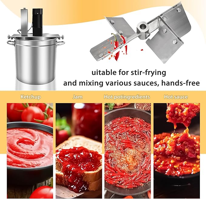Electric Jam Mixer - Stainless Steel Automatic Pot Stirrer with 4-Blade Mixing Scraper, for Soup, Chili Sauce, Beverage, Jam & Porridge, One-Touch Operation, Commercial Food Mixing Machine (Model 50)