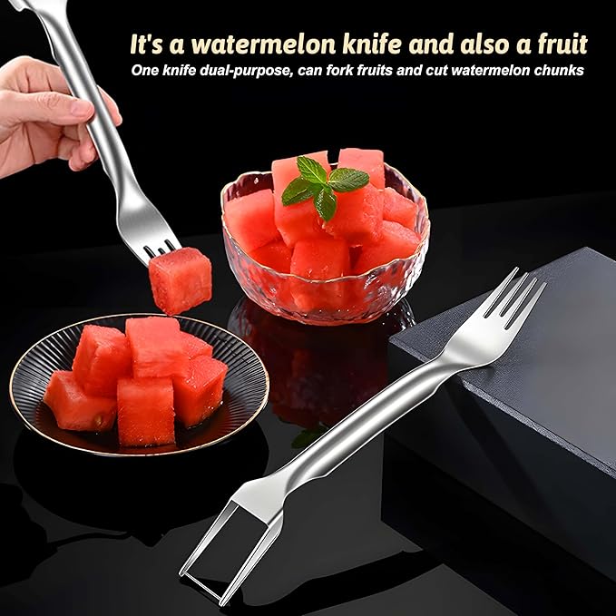 GoHere watermelon cutter 2-in-1 stainless steel fruit watermelon slicer kitchen gadgets watermelon cutter slicer tool (2PCS)