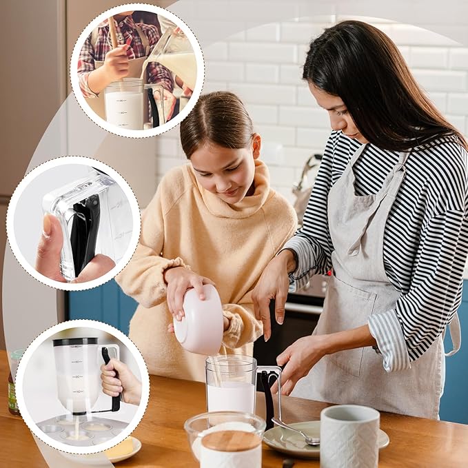 FillTouch 2 Pcs Cupcake Batter Dispenser Pancake Mix Dispenser 4 Cups with Squeeze Handle Tools for Pancake, Cupcake, Cookie, Cake, Waffles, Ice Cream Baking Gifts for Kitchen Housewarming (Black)