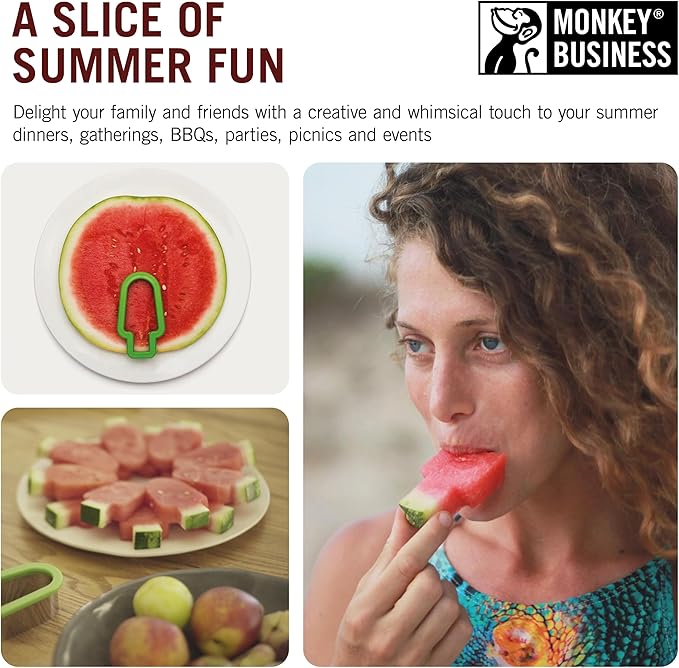 Monkey Business Pepo Watermelon Popsicle Cutter Mold, Stainless Steel Watermelon Slicer, Fun Popsicle Shape Sandwich and Cookie Cutter for Fruits
