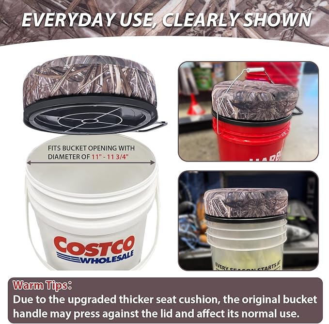5 Gallon Bucket Seat with 3" Thick Seat Foam Cushion, 360°Swivel Bucket Lid Seat, Waterproof & Silent Bucket Seats for Dove Duck Hunting, Ice Fishing, Baseball, Camping