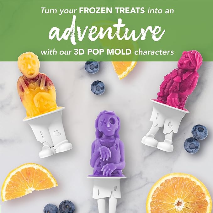 Tovolo Zombie Ice Pop Mold Set of 4 Silicone Halloween Popsicle Molds with Skeleton Sticks, Dishwasher Safe Spooky Zombie Popsicle Molds for Halloween Treats, BPA Free Food Safe Reusable Silicone Mold