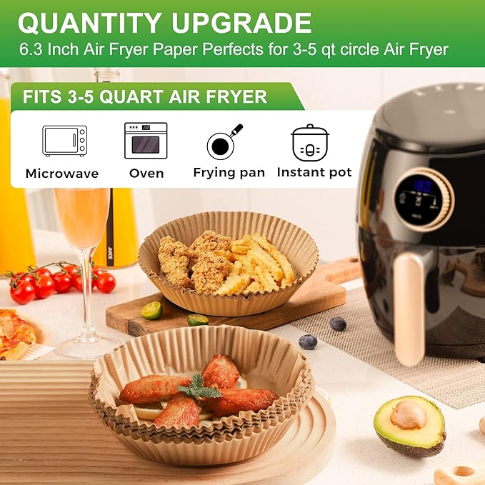 Disposable Air Fryer Paper Liners, 125Pcs 6.5In Parchment Paper Baking Liner for 2-5 QT Airfryer Basket, Oven, Microwave Accessories