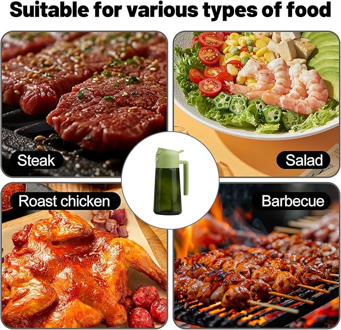 2 In 1 Oil Dispenser And Oil Sprayer, 16 Oz/470 Ml Oil Dispenser For Kitchen Spray, With Fine Mist Nozzle, Suitable For Cooking, Air Fryer, Salad, Grilling (green-1)