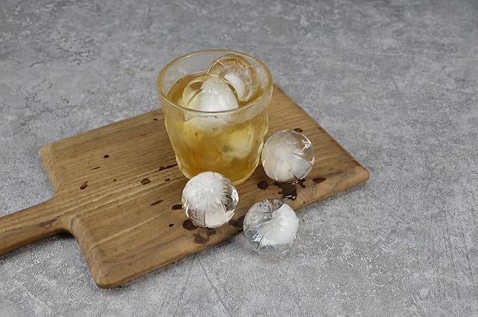 Whiskey Ice Ball Maker – 2” Round Ice Cube Tray with Lid, No-Funnel Fill & Easy Release for Bourbon, Brandy, Chocolate (Basketball Black)