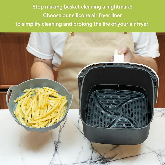 Li&Zhao Silicone Air Fryer Liners Reusable - 2 PCS Round Air Fryer Inserts Accessories 4 to 7 Qt Silicone Liners for Basket(Red & Gray)