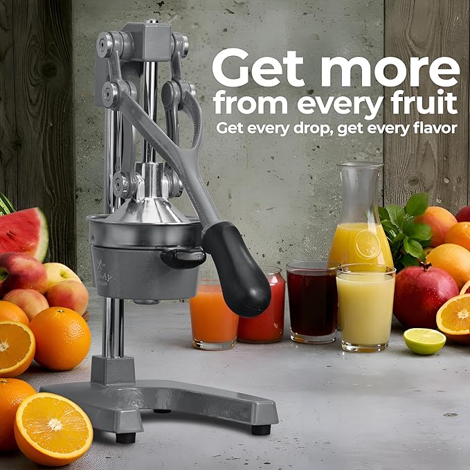 Zulay Kitchen Cast Iron Juicer - Easy-to-Clean Heavy-Duty Manual Juicer, Professional Citrus Juicer - Stainless Steel Lemon Squeezer - Manual Citrus Press & Orange Squeezer - Orange Juicer (Gray)