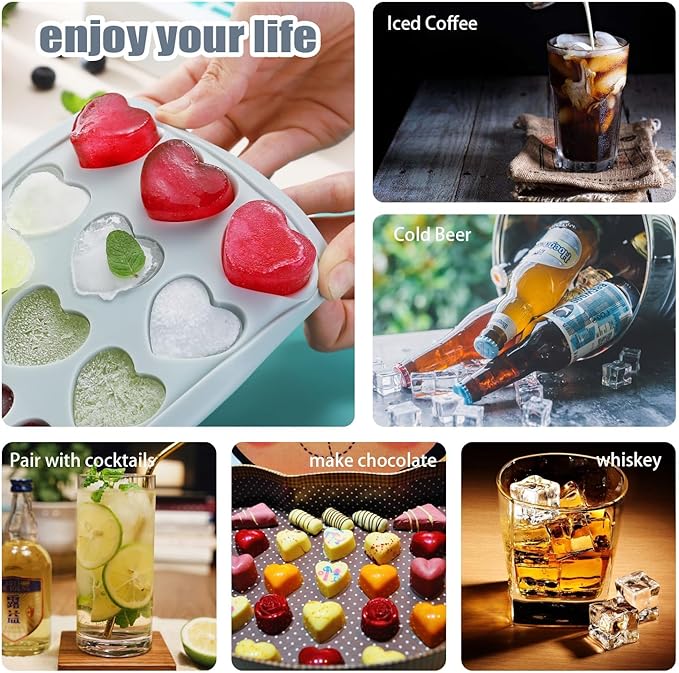 Heart Shape Ice Cube Tray, 21 Holes Silicone Ice Cube Mold with Removable Lid Flexible for Whiskey Cocktail Chocolate (White)