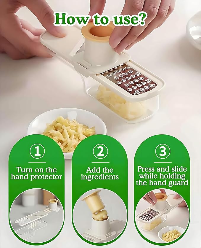 2PCS Small Multifunctional Garlic Grinder Hand, Mini Garlic Slicer Super Thin with Container