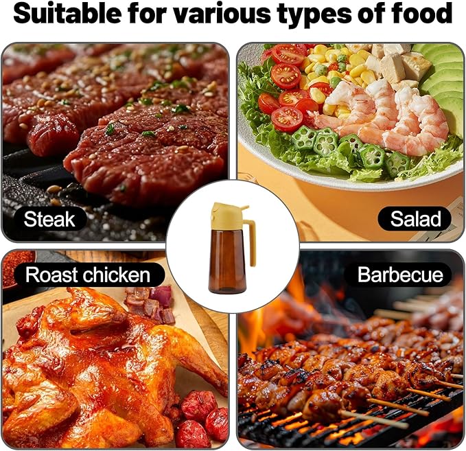2 In 1 Oil Dispenser And Oil Sprayer, 16 Oz/470 Ml Oil Dispenser For Kitchen Spray, With Fine Mist Nozzle, Suitable For Cooking, Air Fryer, Salad, Grilling (yellow-2)