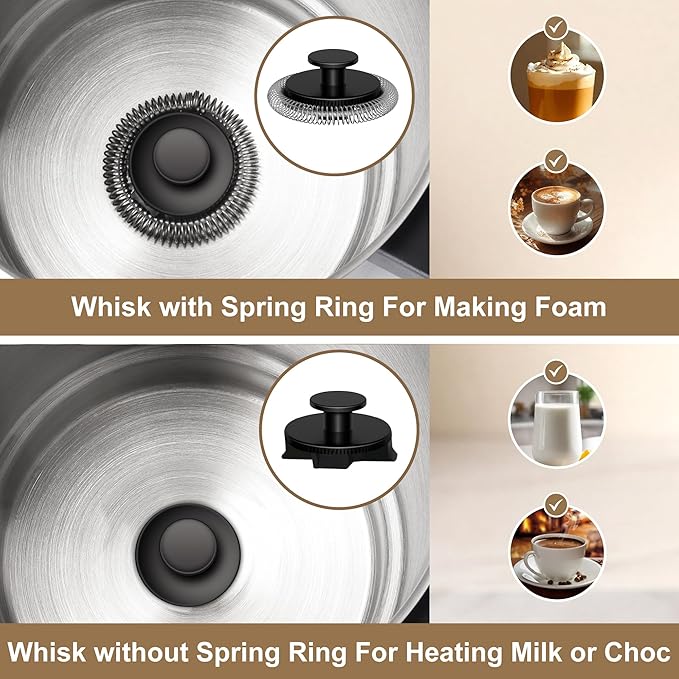 Milk Frother, 16.9 OZ Milk Frother and Steamer, 4 in 1 Electric Milk Frother Dishwasher Safe Durable Silent Frother for Coffee Hot and Cold Foam Maker (Black Stainless)