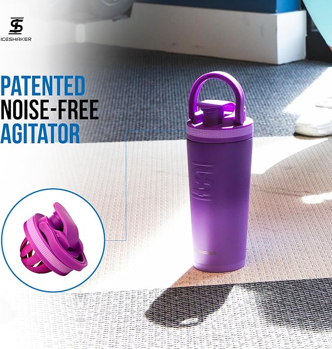 Ice Shaker Insulated Stainless Steel Shaker Bottle | 26oz, Purple Color Rush | Cold for 24+ Hours | Insulated Cup with Twist Agitator | Odor-Free Bottle for Protein Shakes, Water, Smoothies, Cocktails