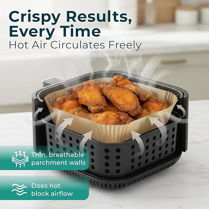 Cathy Yoder's Square Air Fryer Liners, 125 PCS 9 inch Large Air Fryer Liners, 8-12 QT Easy Cleanup Square AirFryer Liners Disposable, AirFryer Liner Parchment Paper for Cooking & Baking