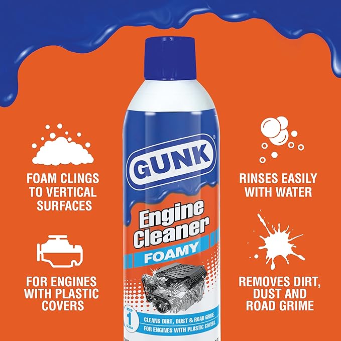 GUNK Engine Cleaner – Foamy Spray for Engines with Plastic Covers – Expanding Foam Quickly Removes Grease, Oil, Dirt & Road Grime - Clings to Surfaces for Easy Rinse – 17 oz (Case of 12)