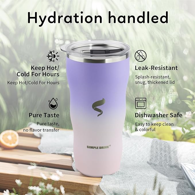 20Oz Insulated Tumbler With Straw And Lid,Stainless Steel Coffee Cup, Double Wall Vacuum Travel Mug,Spill proof Iced Coffee Tumbler, Mom tumbler, White Pouple Tumbler