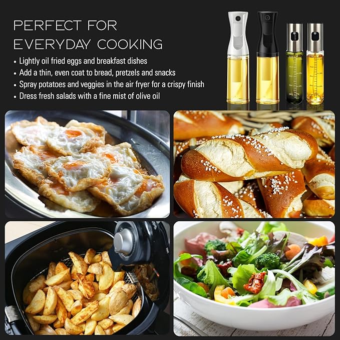 BOKKY Oil Sprayer for Cooking, 2 Pack 100ml Olive Oil Mister for Air Fryer, BBQ & Salad, Refillable 304 Stainless Steel Glass Bottles (Transparent Green / 2 Pack)