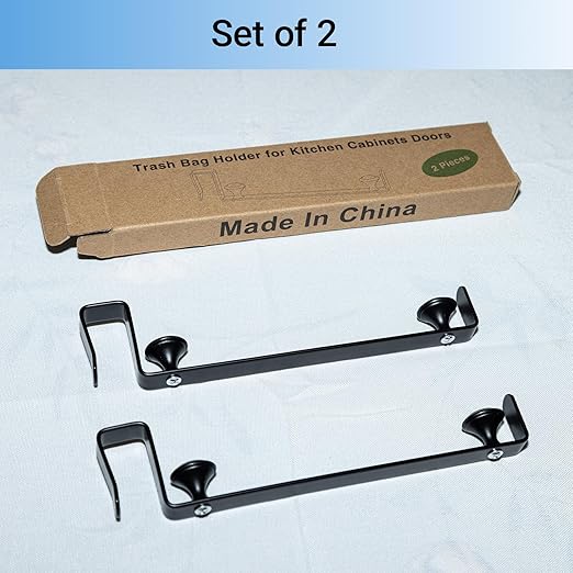 Large Trash Bag Holder for Kitchen Cabinets Doors, Under Sink Plastic Bag Hooks, Stainless Steel Garbage Bag Holder, Kitchen Trash Waste Cans (Black)